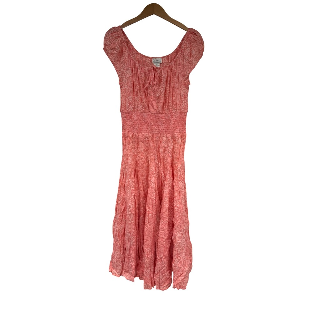 Milkmaid Pink Geometric Print 100% Cotton Smocked Midi Dress Twirl Size M